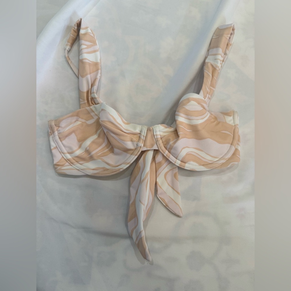321 Abercrombie & Fitch Beige White Swirl Bikini Top Back Tie Small